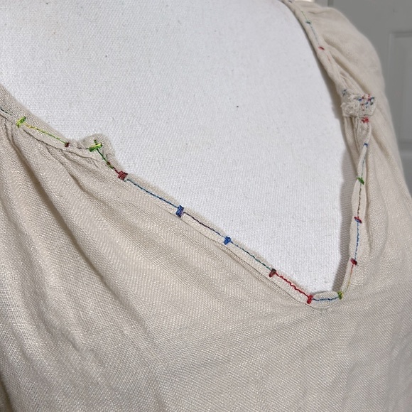 100% Linen Women's Top with Decorative Stitching V Neck 3/4 Sleeves One Size NWT - Picture 3 of 9